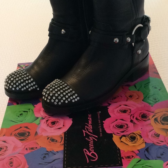 Beverly Feldman Black Rhinestone Boots - Picture 2 of 6